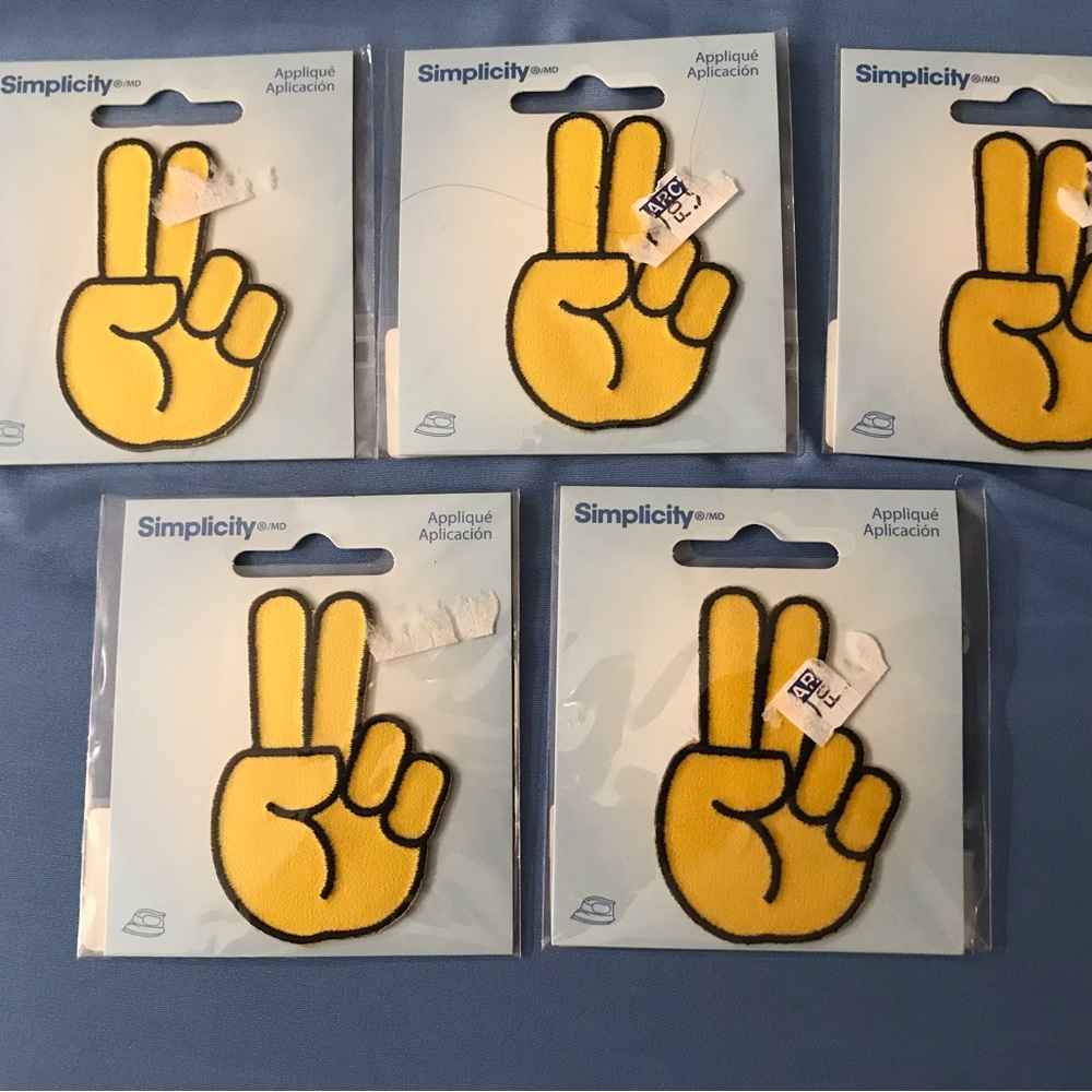 Simplicity Yellow Peace Hand Iron-On Patch  lot 5 jean hippie hat iron on patch